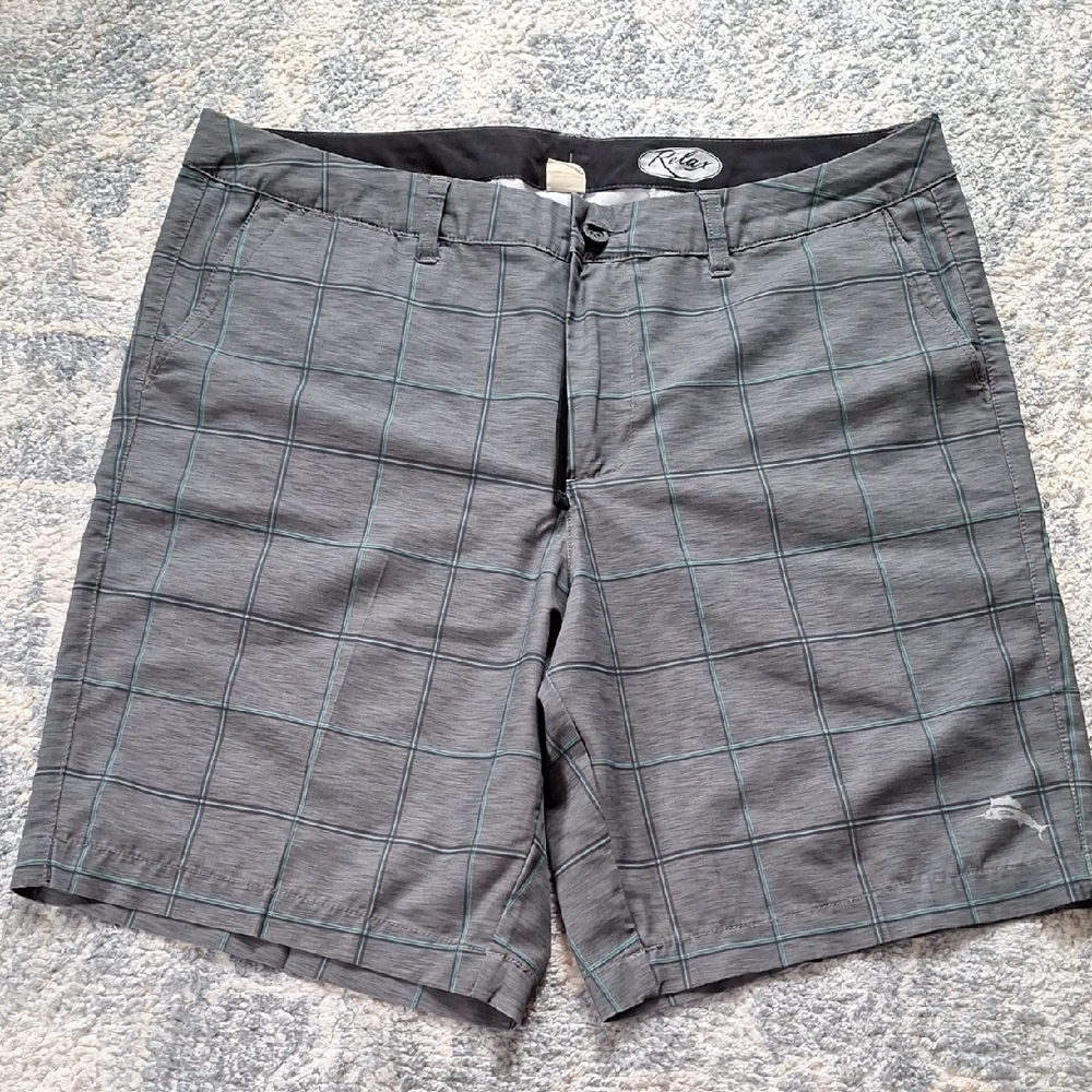 Tommy Bahama Gray Plaid Men's Swim Shorts Size 34